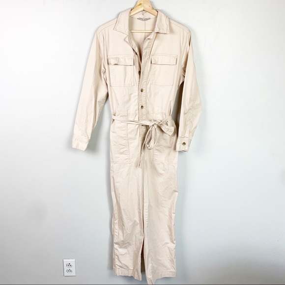 EVERLANE The Modern Jumpsuit Long Sleeve Button Down Waist Tie Beige Tan US 6 - Picture 7 of 15